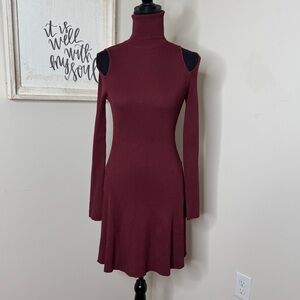 Zara Ribbed Cutout Shoulder Dress Burgundy Size L